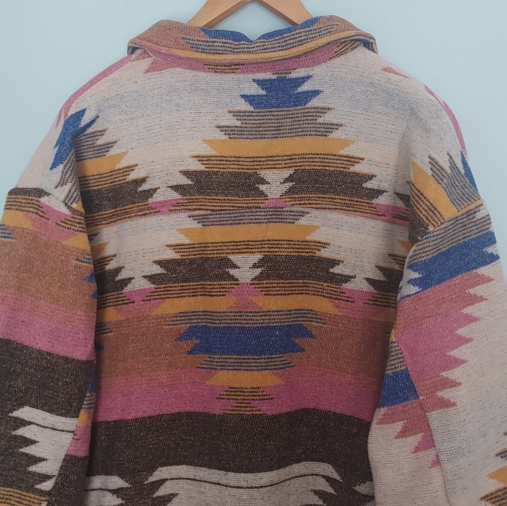 Veveret Colorful Aztec Sothwestern Western Duster Jacket Schacket Medium - Picture 11 of 13